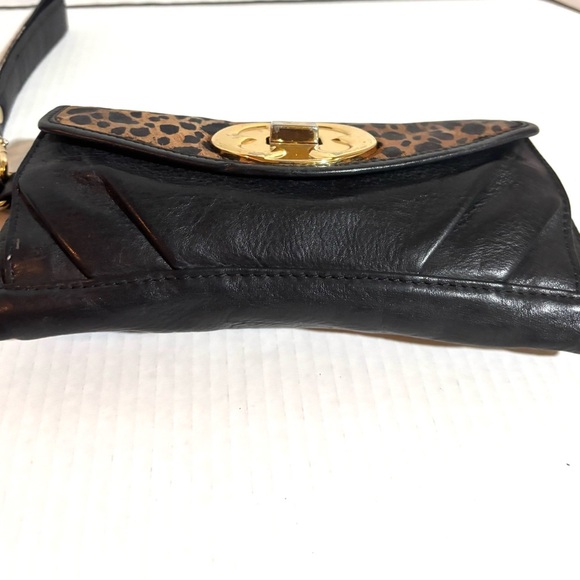 Emma Fox Black and Leopard Wristlet clutch  wallet with Gold Accents - Picture 4 of 8